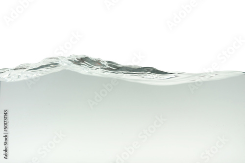 Water waves and splash with bubbles of air isolated on white background	