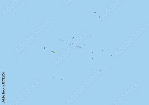 High detailed vector French Polynesia physical map, topographic map of French Polynesia on white with rivers, lakes and neighbouring countries. Vector map suitable for large prints and editing.