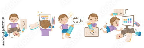 boys writing code or kids coding set