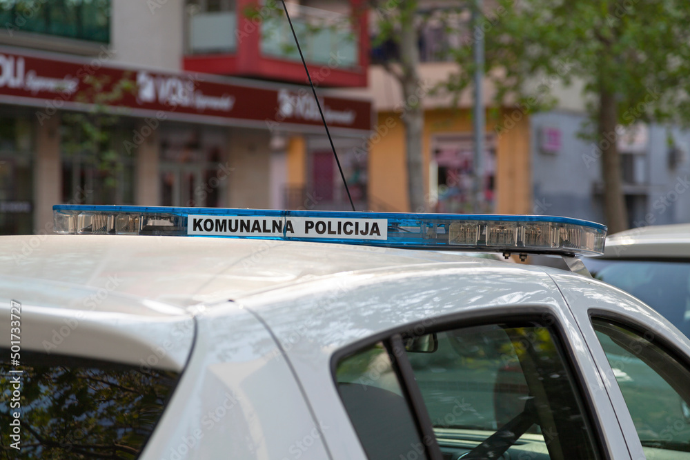 Obraz na płótnie Siren of a Municipal Police car in Montenegro w salonie