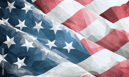 Photography Close-up, faded polygonal style of American flag with soft texture