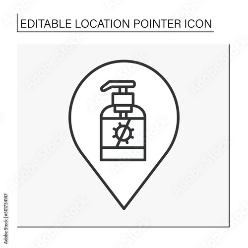  Pointer line icon. Disinfection room symbol navigation. Protection from viruses. Public place navigation. Location pointer concept. Isolated vector illustration. Editable stroke