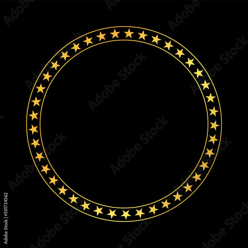 round vector stars frame - gold colored circle banner on black background