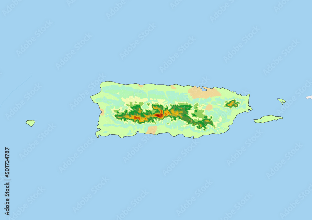Photo & Art Print High detailed vector Puerto Rico physical map, topographic map of Puerto Rico
