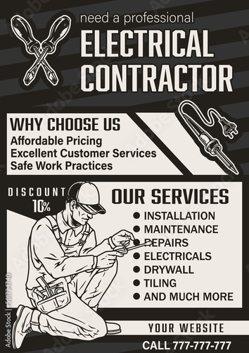 Monochrome poster design with electrician