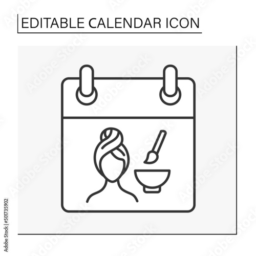  Reminder line icon. Appointment at beauty salon. Spa center. Cosmetology procedures. Calendar concept. Isolated vector illustration. Editable stroke