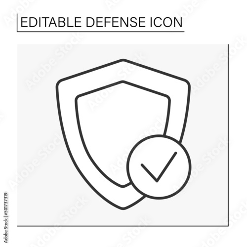 Shield line icon. Checked protection shield. Data secure.Defense concept. Isolated vector illustration. Editable stroke