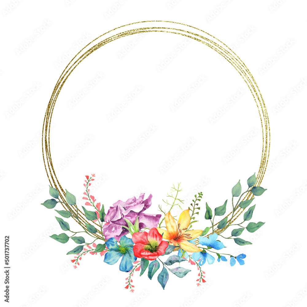 Obraz premium Watercolor Summer Floral Flowers Collection Frame Printable Wedding Logo Design