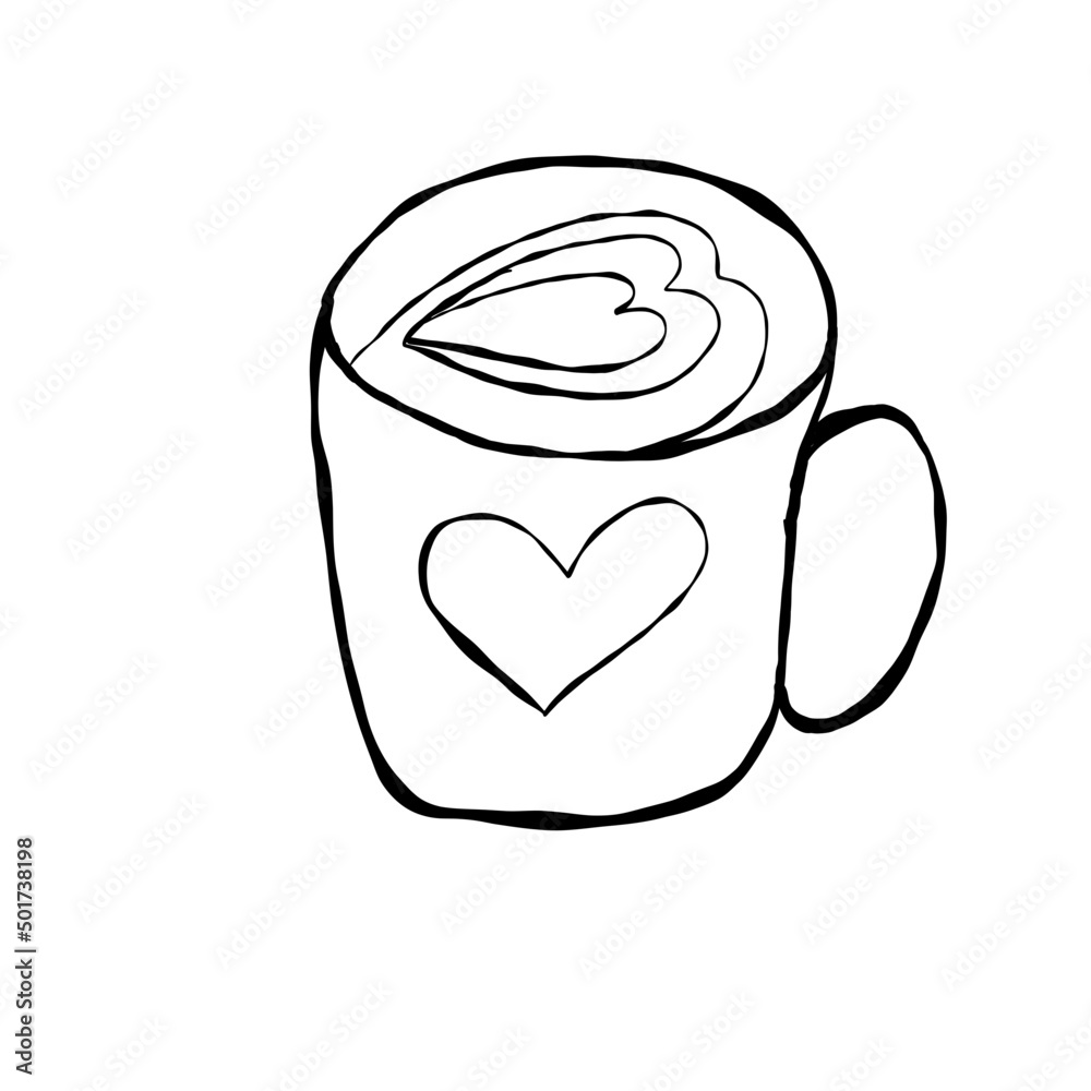 Coffee cup, coffee mug, line art, icon, outline.