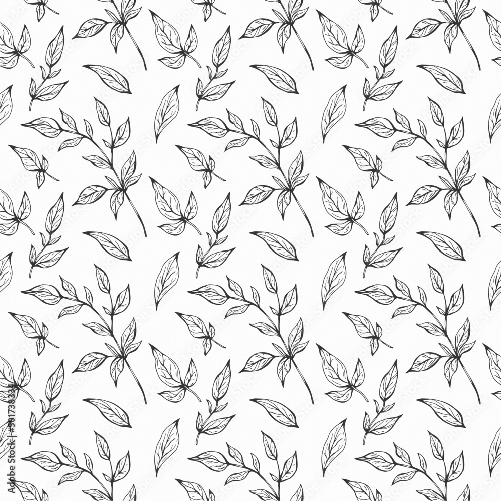Fototapeta premium SEAMLESS PATTERN WITH TREE BRANCHES AND LEAF
