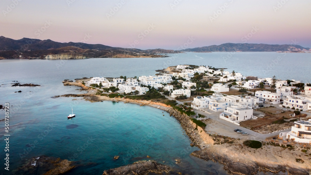 aerial view of Apollonia with white houses - Apollonia, Milos, Cyclades, Greece aerial view of Apollonia with white houses - Apollonia, Milos, Cyclades, Greece