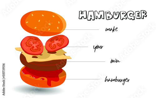 Hamburger ingredients isolated 3D stack 