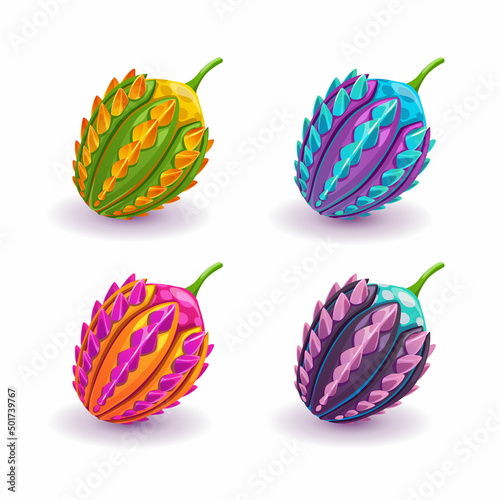 Funny cartoon fantasy fruits, unreal berries set