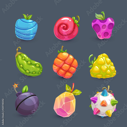 Fantasy fruits, vector assets for GUI design