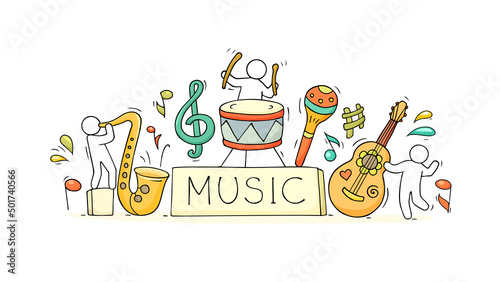 Sketch of music class with working little people