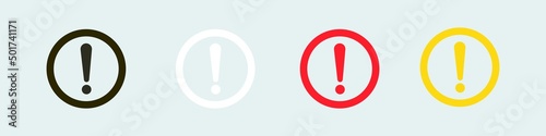 Warning message concept represented by exclamation mark icon. Exclamation symbol in circle.