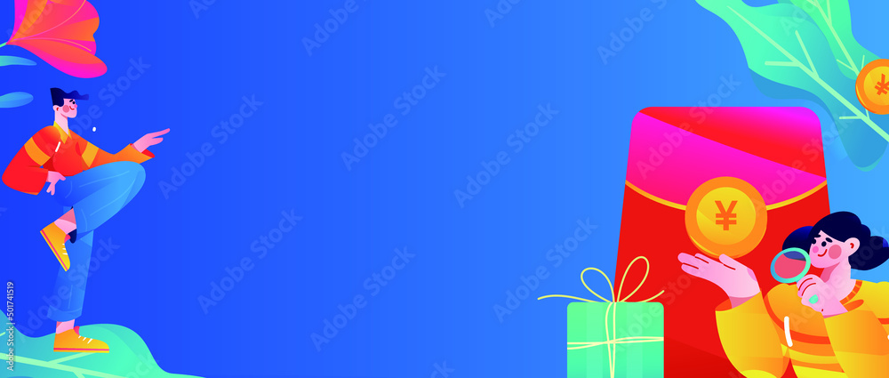 Fototapeta premium Invite friends to get red envelopes vector concept illustration 