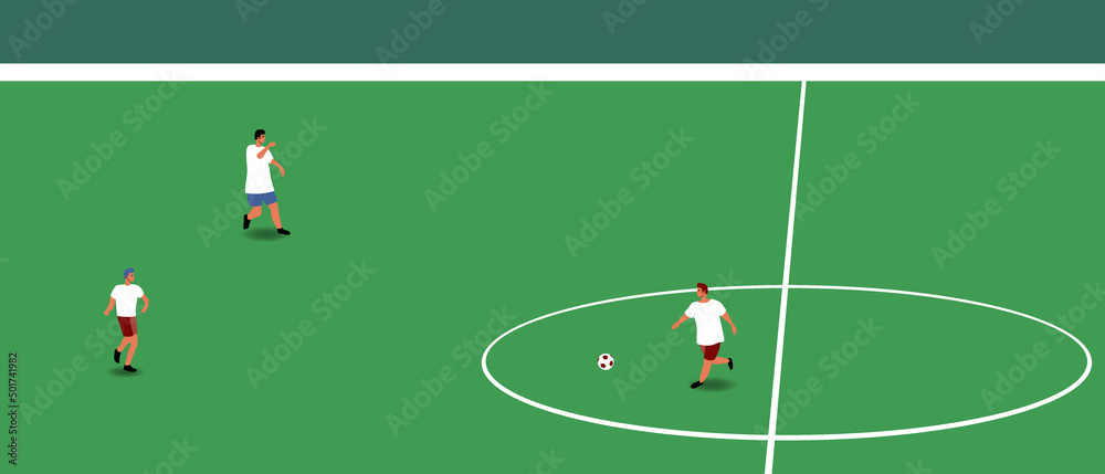 Football on field, flat vector stock illustration with teamwork of football players at World Cup Football on field, flat vector stock illustration with teamwork of football players at World Cup