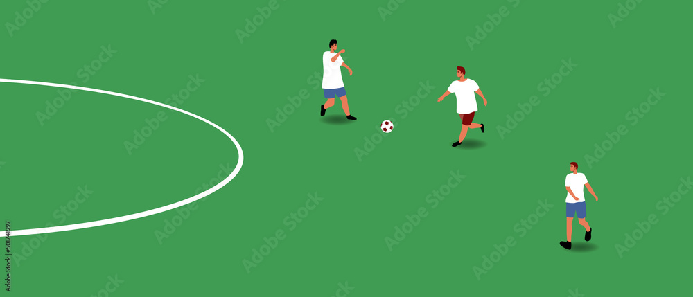 Football on field, flat vector stock illustration with running football players during team game