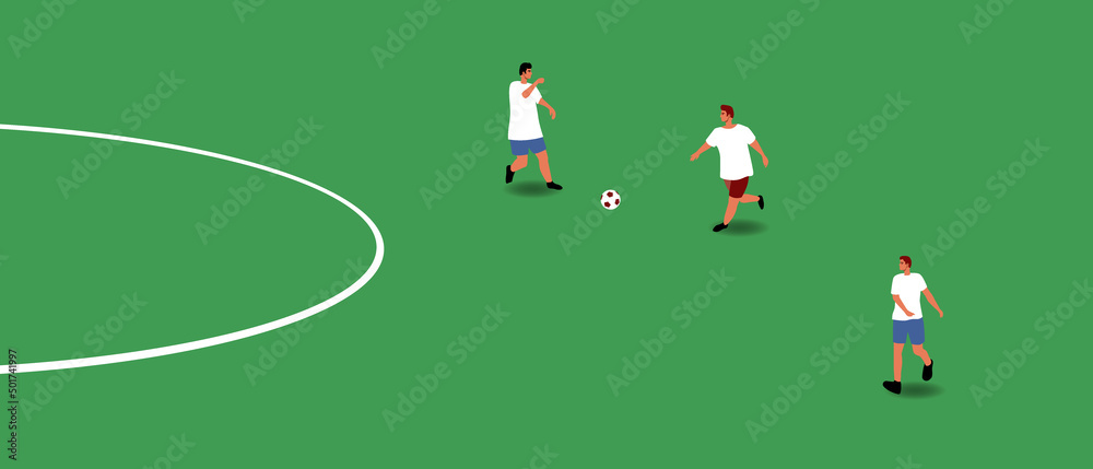 Fototapeta premium Football on field, flat vector stock illustration with running football players during team game