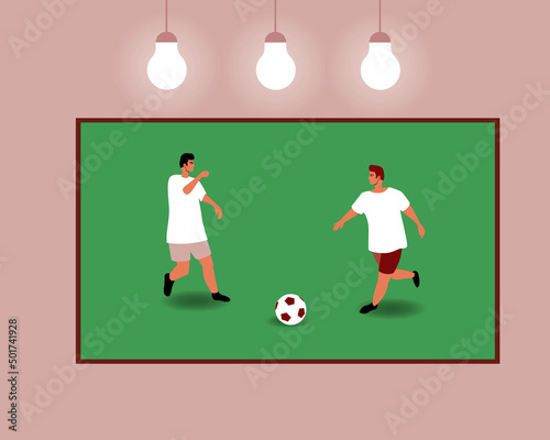 Football broadcast on TV, flat vector stock illustration with live broadcast of sports match, monitor isolated