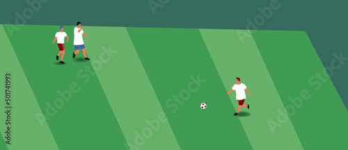 soccer on field with grandstand, flat vector stock illustration with match, training or sports championship
