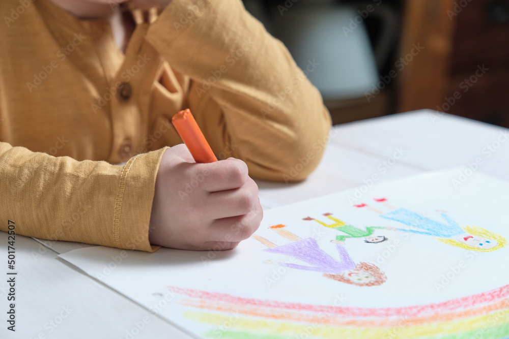Crop child drawing LGBT family Crop child drawing LGBT family
