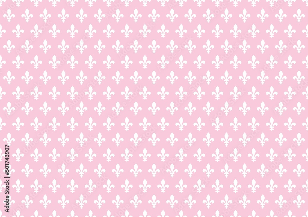 Seamless vector white pattern with Fleur-de-lis on a pink background