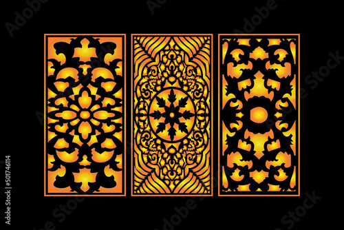 Decorative Abstract Geometric islamic Background Elegant Ornaments Card invitation Cnc Cut Gold Design Set