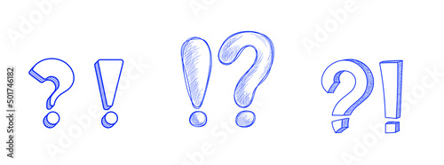 Exclamation and Question typography symbols Set of three different styles