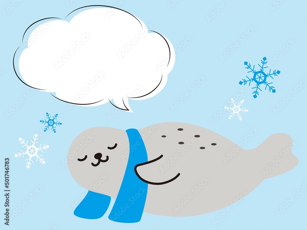 Obraz premium 吹き出し付きクールタオルを巻くアザラシ（冷感イメージ）