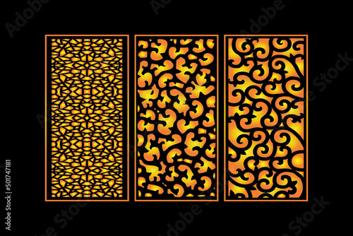 Decorative Abstract Geometric islamic Background Elegant Ornaments Card invitation Cnc Cut Gold Design Set