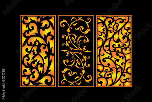 Decorative Abstract Geometric islamic Background Elegant Ornaments Card invitation Cnc Cut Gold Design Set