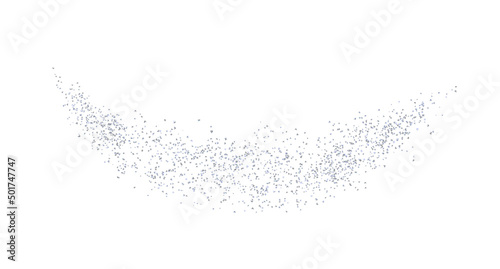 Arc backdrop plume silver texture crumbs. Silverish dust isolated. Vector.