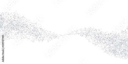 Horizontal wavy strip sprinkled with crumbs silver texture. Background Silverish dust isolated. Grain or sand. Vector