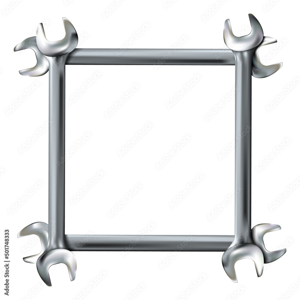 Metal or silver frame from realistic hand wrenches isolated. Vector illustration Eps 10. Metal or silver frame from realistic hand wrenches isolated. Vector illustration Eps 10.