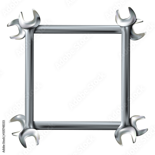 Metal or silver frame from realistic hand wrenches isolated. Vector illustration Eps 10.