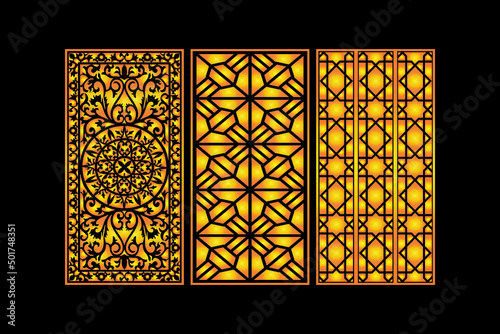 Decorative Abstract Geometric islamic Background Elegant Ornaments Card invitation Cnc Cut Gold Design Set