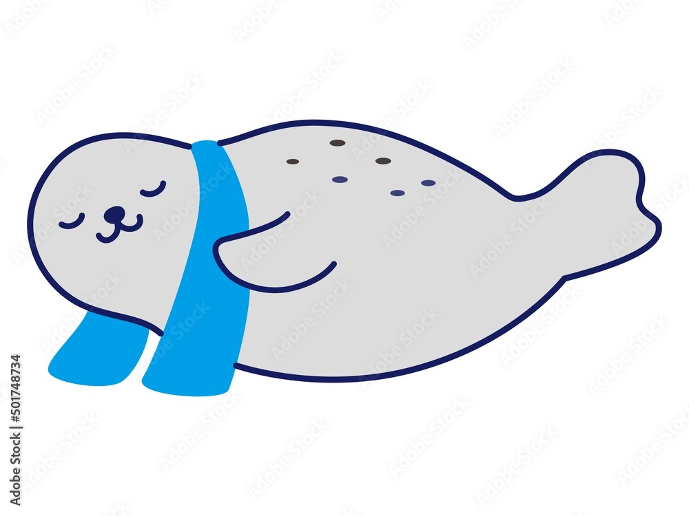 Obraz premium クールタオルを巻くアザラシ（冷感イメージ）