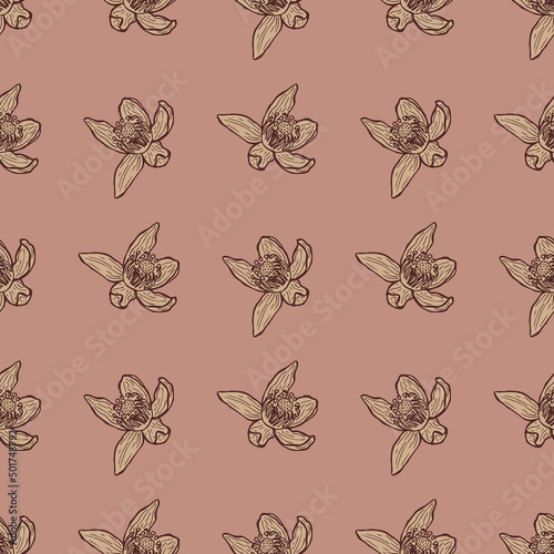 Seamless pattern engraved flower. Vintage background floral in hand drawn style. Spring flowers sketch. © Lidok_L