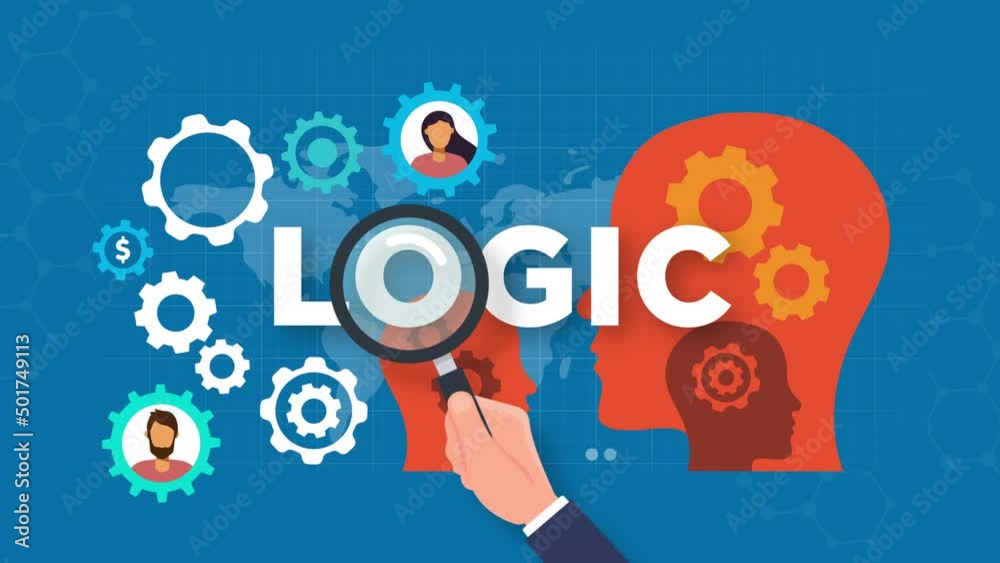 logic concept animation.gears and Silhouette of a human head.
