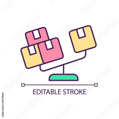Imbalance concept icon. Packaged goods. Compare weight of boxes. Weighing parcels abstract idea thin line illustration. Isolated outline drawing. Editable stroke. Arial, Myriad Pro-Bold fonts used