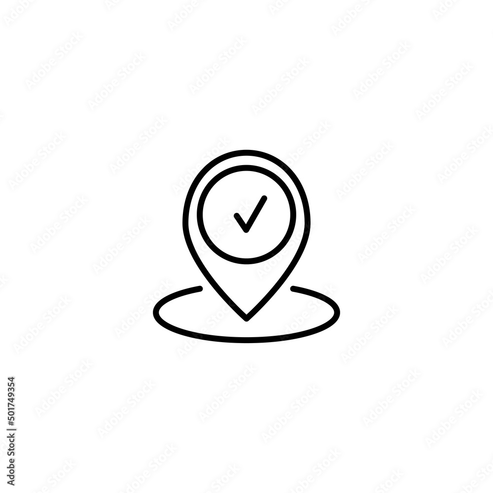 Checked pin outline vector icon. Thin line black checked pin icon, flat vector simple element illustration from editable ultimate glyphicons concept isolated stroke on white background eps 10 Checked pin outline vector icon. Thin line black checked pin icon, flat vector simple element illustration from editable ultimate glyphicons concept isolated stroke on white background eps 10