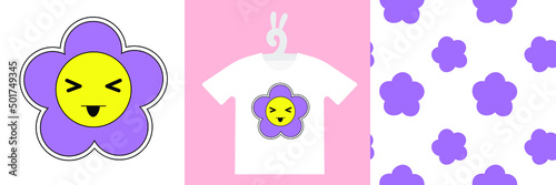 Baby Modern Prints and seamless pattern on T-shirts, sweatshirts, clothing, textile or package design. Drawn fun character in retro style. Isolated vector illustration