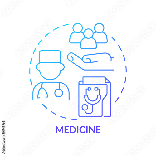 Medicine blue gradient concept icon. Diagnose and prevent illness. Healthcare. Social institution abstract idea thin line illustration. Isolated outline drawing. Myriad Pro-Bold font used