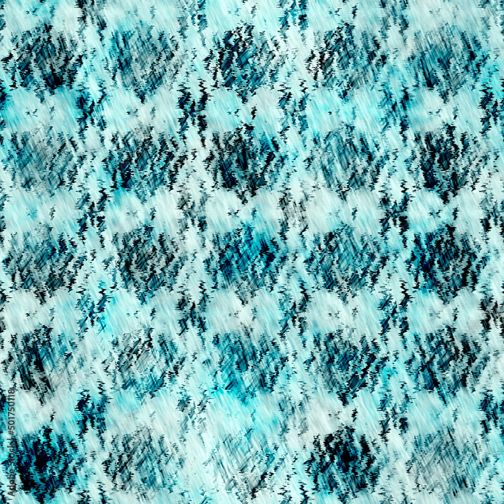 Fototapeta premium Aegean Teal blue grunge dyed bleed wash mottled linen print pattern. Modern distressed textile effect background in nautical maritime style. Masculine tie dye worn home decor fashion streaked design