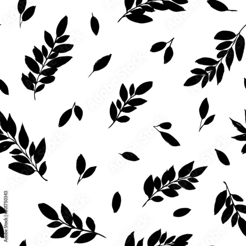 Canvas Seamless vector floral pattern with black leaves