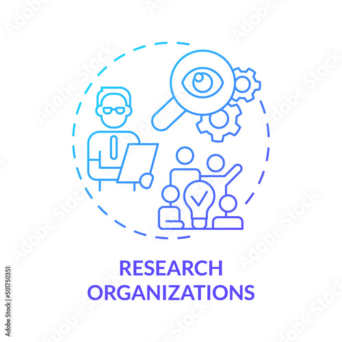 Research organizations blue gradient concept icon. Social survey and experiment. Institution example abstract idea thin line illustration. Isolated outline drawing. Myriad Pro-Bold font used