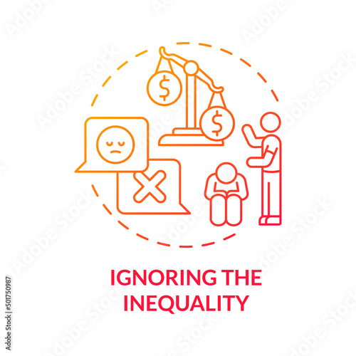 Ignoring inequality red gradient concept icon. Discrimination. Disadvantage of social institutions abstract idea thin line illustration. Isolated outline drawing. Myriad Pro-Bold font used