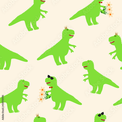 Fototapeta Naklejka Na Ścianę i Meble -  Seamless pattern with funny dinosaur.